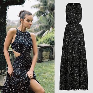 Revolve Significant Other Black Polka Dot Sleeveless Poppy Cutout Maxi Dress